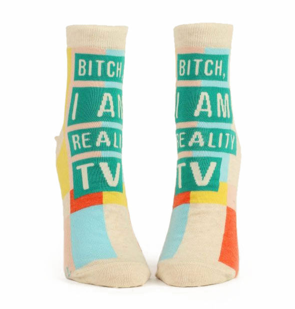 Bitch, I am Reality TV ankle socks with color block design