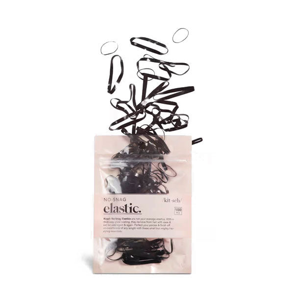 Pack of black No-Snag Elastics by Kitsch with contents spilling out