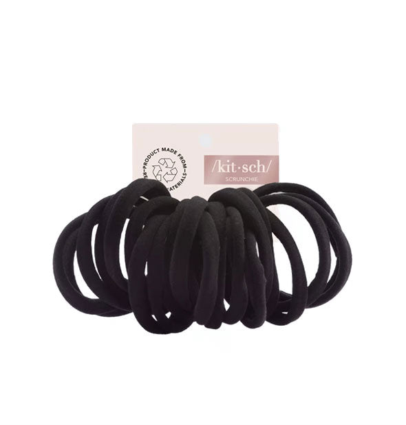 Pack of twenty black hair elastics on a Kitsch product card