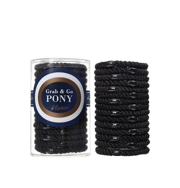 Grab & Go Pony woven hair ties in black, each with a decorative bead