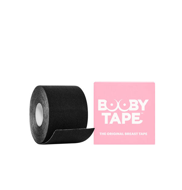 Roll of black Booby Tape breast tape with pink and white box