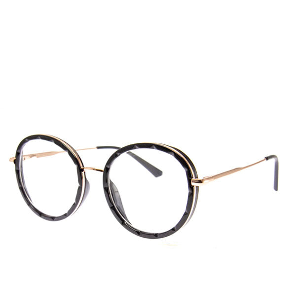 Round glasses with gold metal and black frame