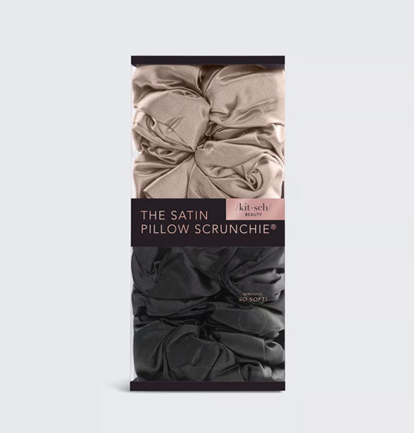 Pack of The Satin Pillow Scrunchies by Kitsch in gold and black