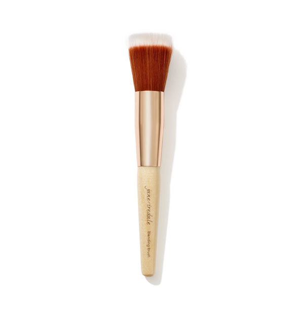 Jane Iredale Blending Brush with wooden handle, gold ferrule, and two-tone bristles