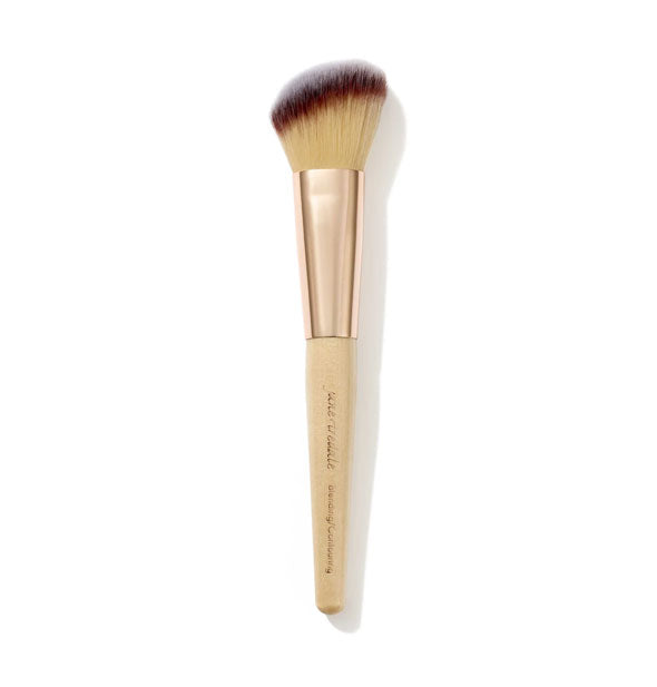 Jane Iredale Blending/Contouring Brush with wood handle, gold ferrule, and two-tone sloped bristles