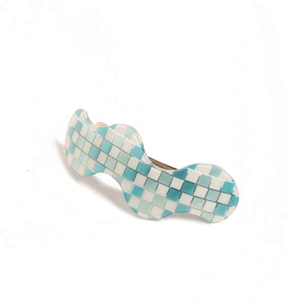 Blue and white checker print wavy hair barrette