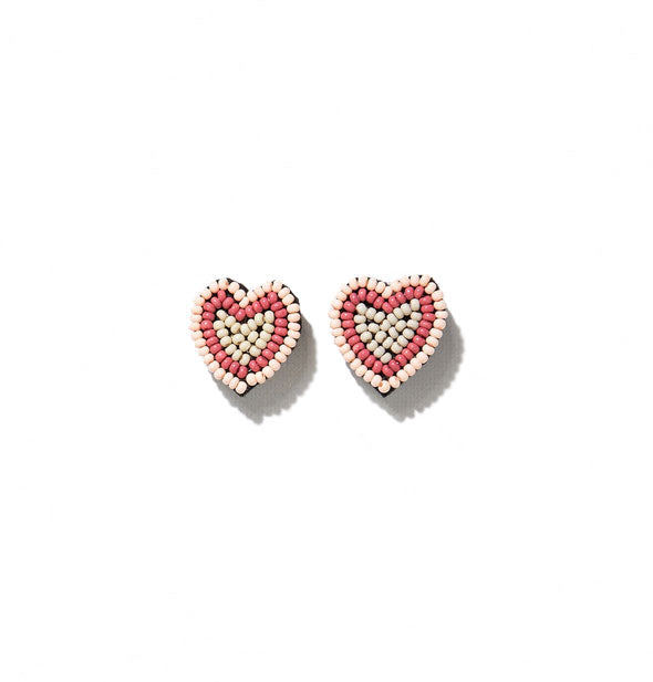 Pair of beaded tricolor heart-shaped earrings in pastel shades