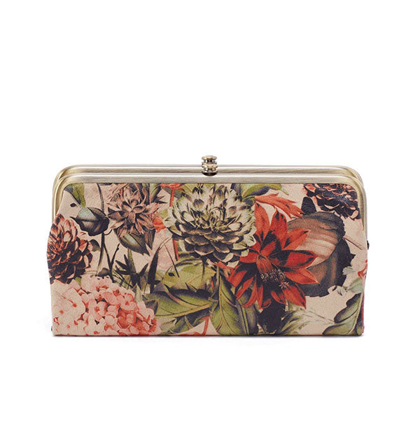 Wallet with floral design and gold-toned frame hardware