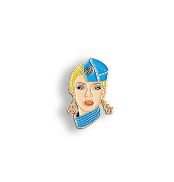 Britney Spears enamel pin depicting the artist as a flight attendant from the Toxic music video