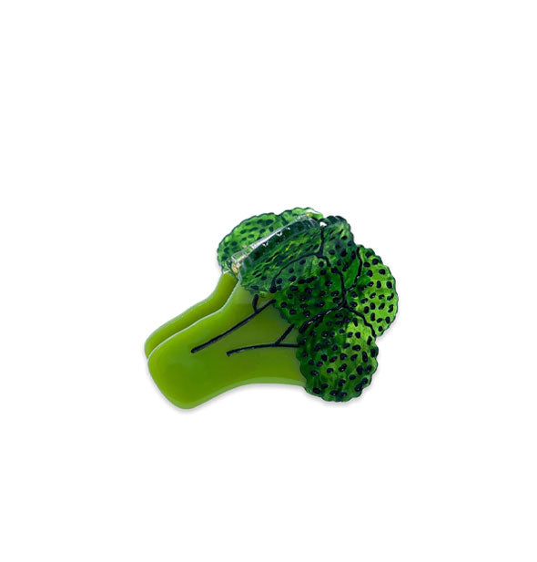 Green hair clip shaped and designed like a broccoli floret