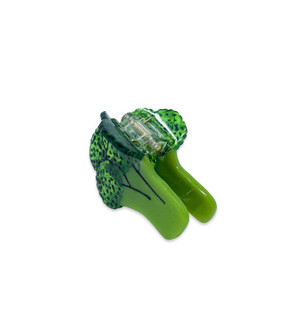 Green hair clip shaped and designed like a broccoli floret
