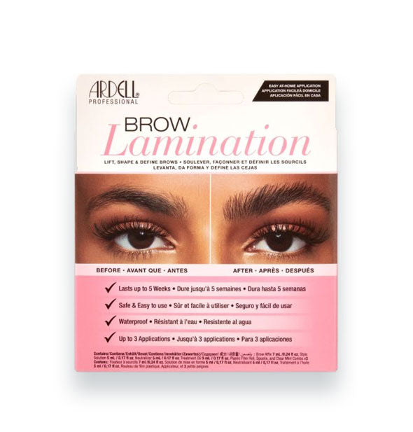 Ardell Brow Lamination kit packaging with before and after comparison photos featured