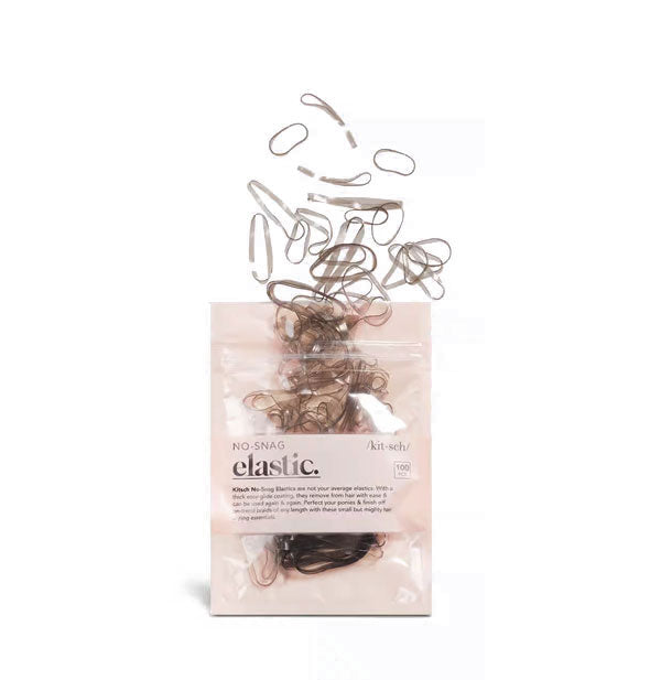 Pack of brown No-Snag Elastics by Kitsch with contents spilling out