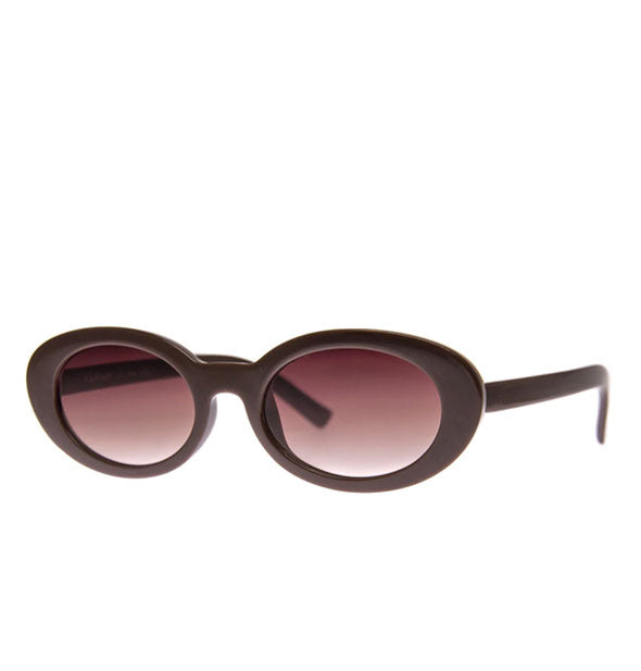 Pair of rounded brown sunglasses with brown gradient lenses