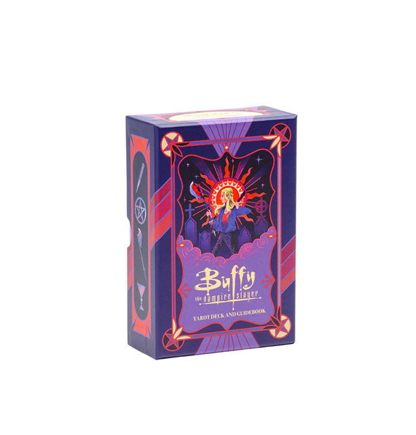 Colorfully illustrated Buffy the Vampire Slayer Tarot Deck and Guidebook box
