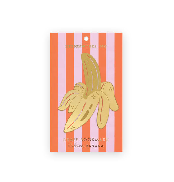 Gold0toned brass banana bookmark on pink and coral striped DesignWorks Ink product card