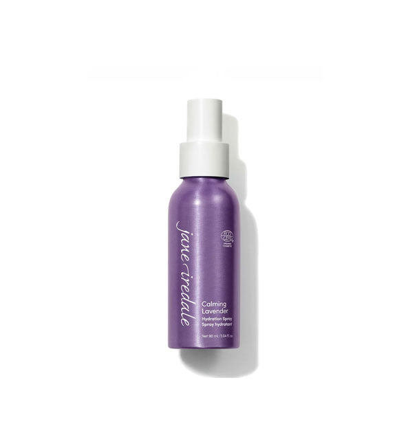 Purple 3 ounce bottle of Jane Iredale Calming Lavender Hydration Spray with white cap and white lettering