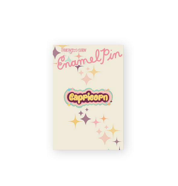 Colorful Capricorn enamel pin on Talking Out of Turn product card