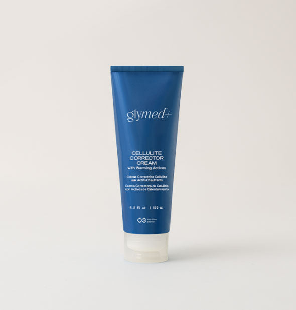 Blue 6.75 ounce bottle of GlyMed+ Cellulite Corrector Cream with white lettering
