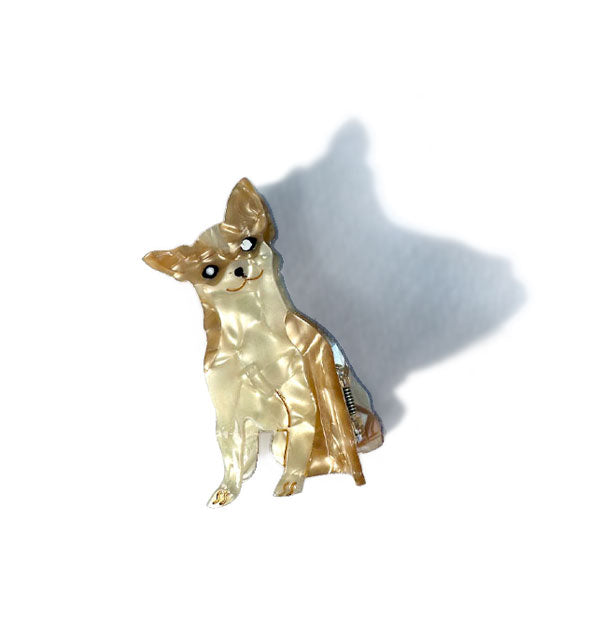 Two-tone blonde quartz-effect chihuahua hair claw with painted facial details