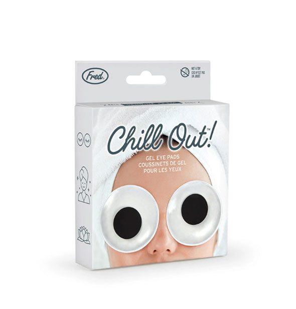 Pack of Chill Out! Gel Eye Pads by Fred resemble enlarged googly eyes