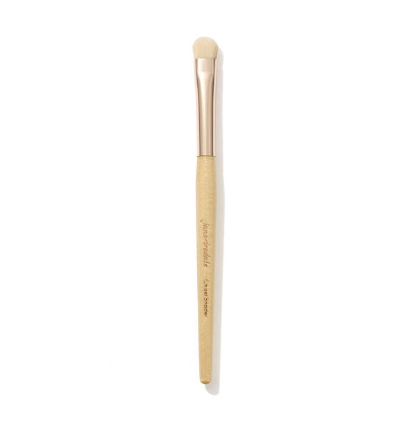 Jane Iredale Chisel Shader Brush with wooden handle, gold ferrule, and small white domed bristle head