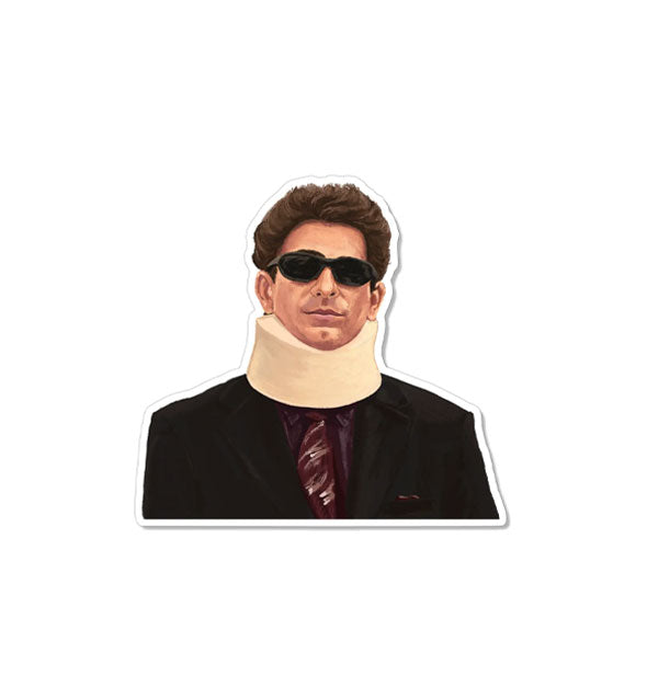 Sticker features an illustration of Michael Imperioli as Christopher Moltisanti in The Sopranos with a neck brace and dark sunglasses on