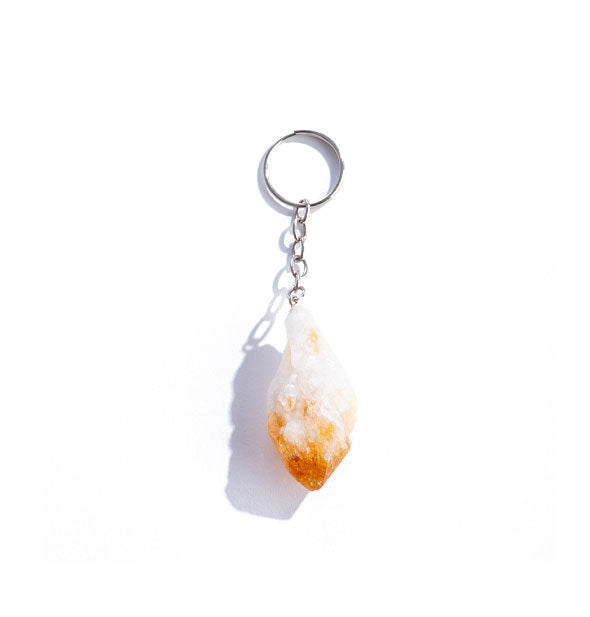 White and orange rough citrine crystal on silver keychain hardware