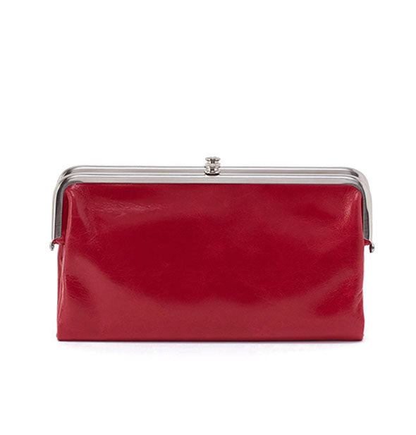 Red leather wallet with silver-toned frame hardware
