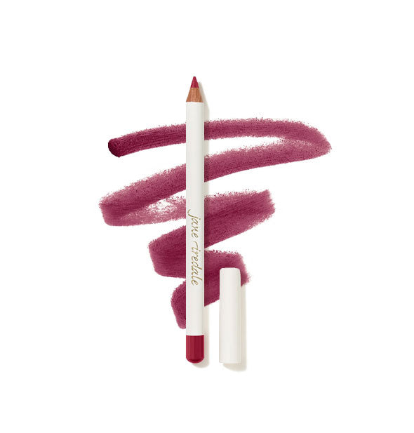 Jane Iredale Lip Pencil with cap removed and product sample drawing behind in the shade Classic Red