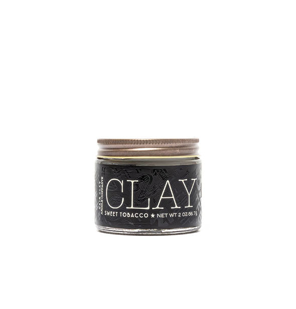 2 ounce black pot of hair styling Clay in Sweet Tobacco scent with screw-on lid