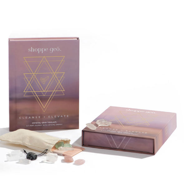 Shoppe Geo Cleanse + Elevate Crystal Grid Toolkit box and contents