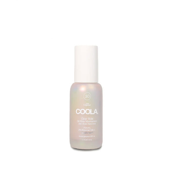 Pearlescent 1-ounce bottle of Coola Clear Skin Oil-Free Moisturizer with white cap