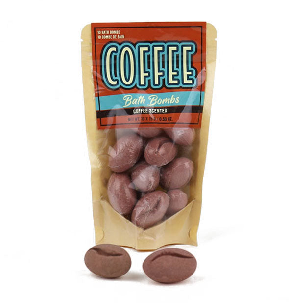 Bag of Coffee Bath Bombs with two removed two removed and placed in the foreground