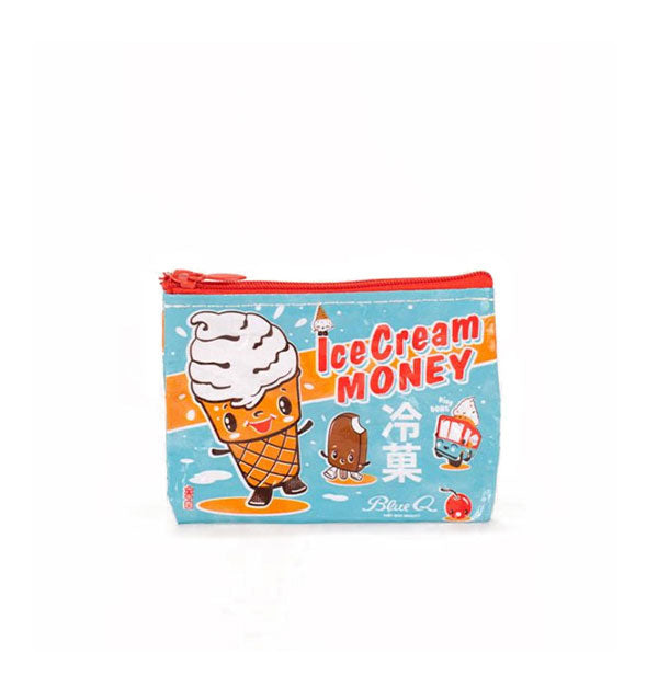 Rectangular pouch illustrated in Kawaii style says, "Ice Cream Money"