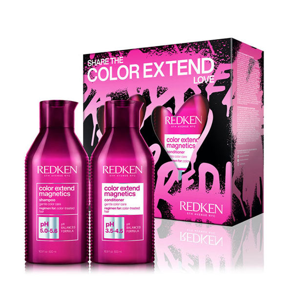 Redken Share the Color Extend Love kit box with contents: 16.9 ounce Color Extend Magnetics Shampoo and Conditioner