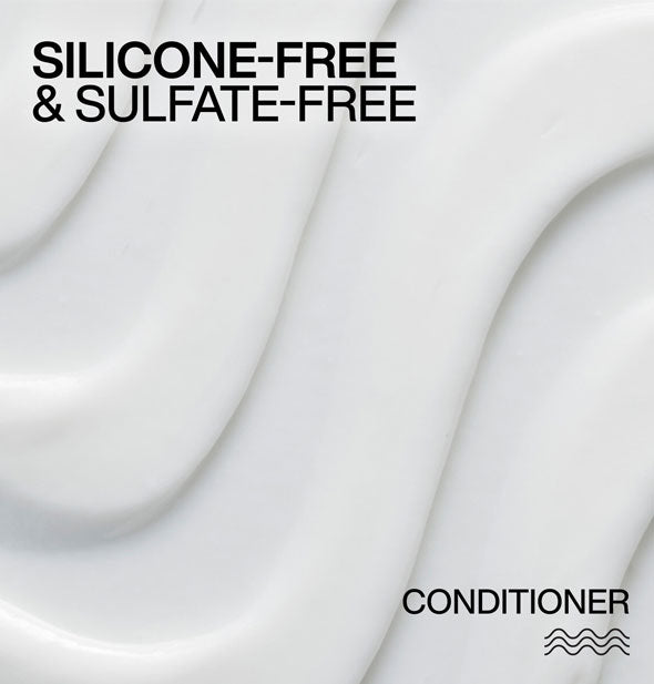 Closeup of streaked white Redken Acidic Bonding Curls Silicone-Free Conditioner is captioned, "Silicone-free & sulfate-free conditioner"