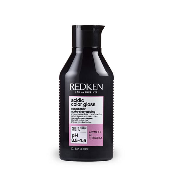 Black 10.1 ounce bottle of Redken Acidic Color Gloss Conditioner with pink and white label