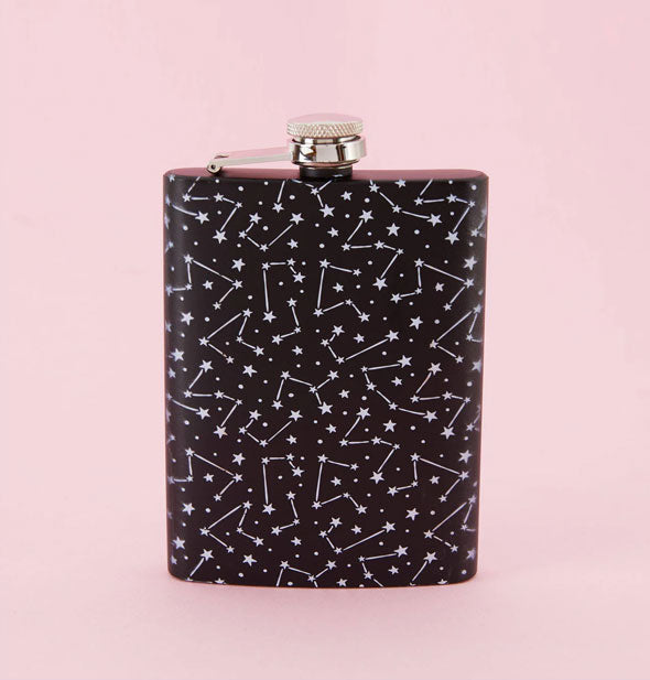 Rectangular black flask with all-over white constellation patterns