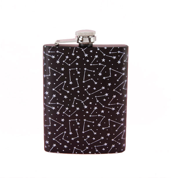 Rectangular black flask with all-over white constellation patterns