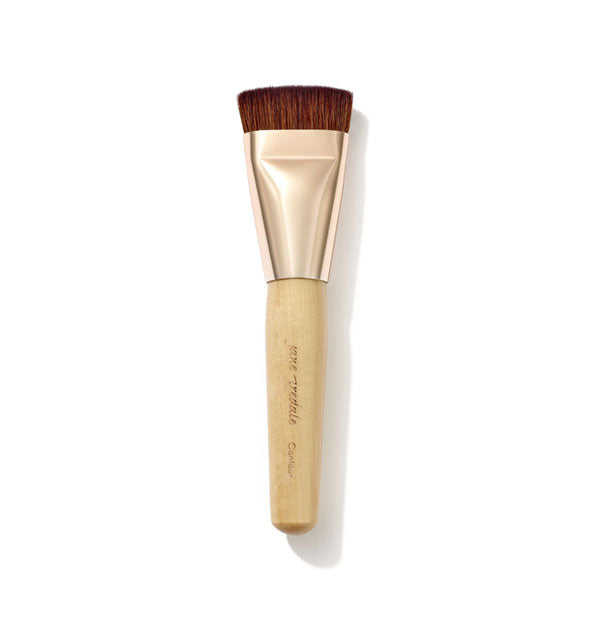 Jane Iredale Contour Brush with wooden handle, gold ferrule, and wide, short, flat bristle head