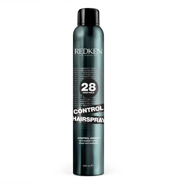 9.8 ounce blueish-black can of Redken 28 High Hold Control Hairspray