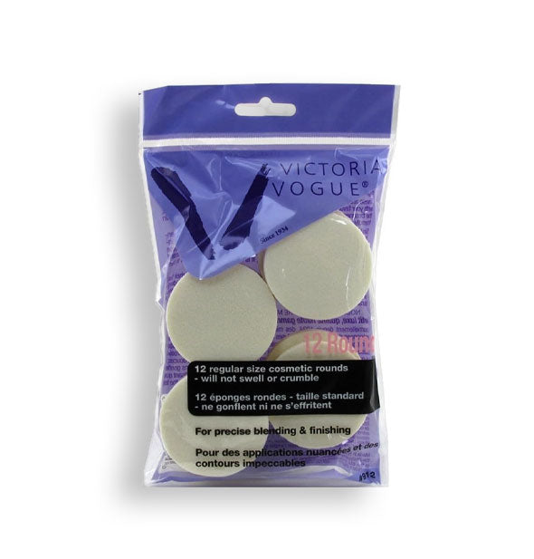 Part clear, part purple pack of 12 white Victoria Vogue cosmetic rounds applicators