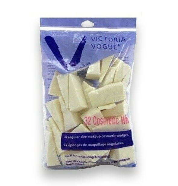 Purple and see-through pack of 32 Victoria Vogue white spongey Cosmetic Wedges