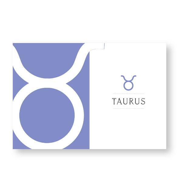 Page spread from Cosmic Cards features a section titled, "Taurus" accented with small and large zodiac symbols for the sign