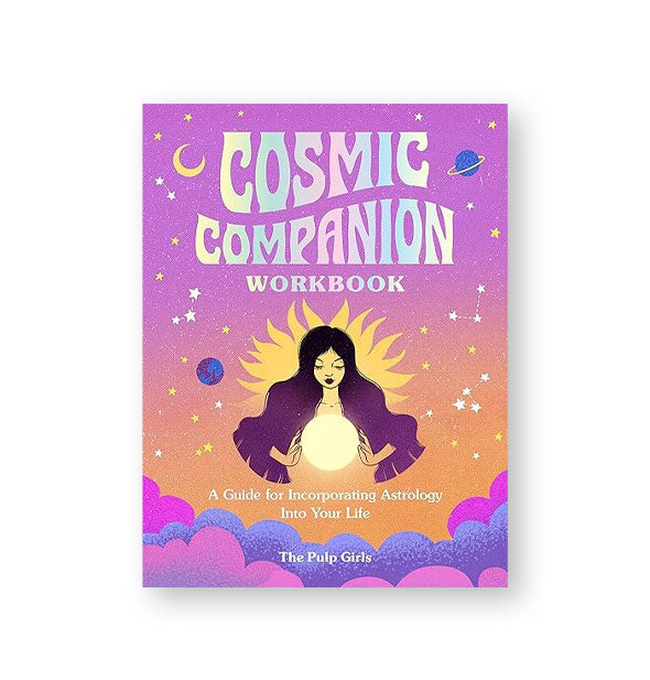 Cover of the Cosmic Companion Workbook features eye-catching purple and orange celestial-themed artwork with holographic lettering