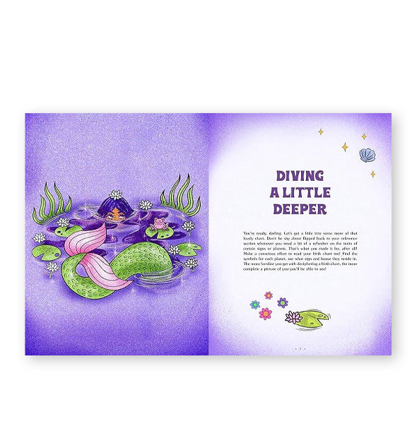 Illustrated page spread from the Cosmic Companion Workbook features a section titled, "Diving a Little Deeper"