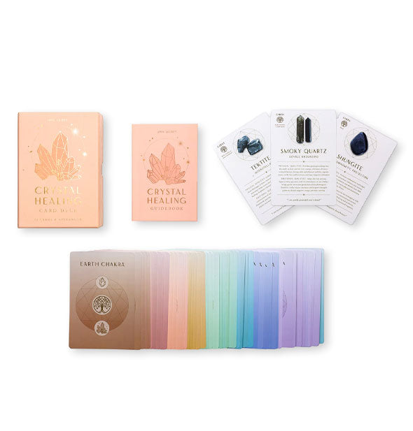 Crystal Healing Card Deck box, booklet, and card spreads