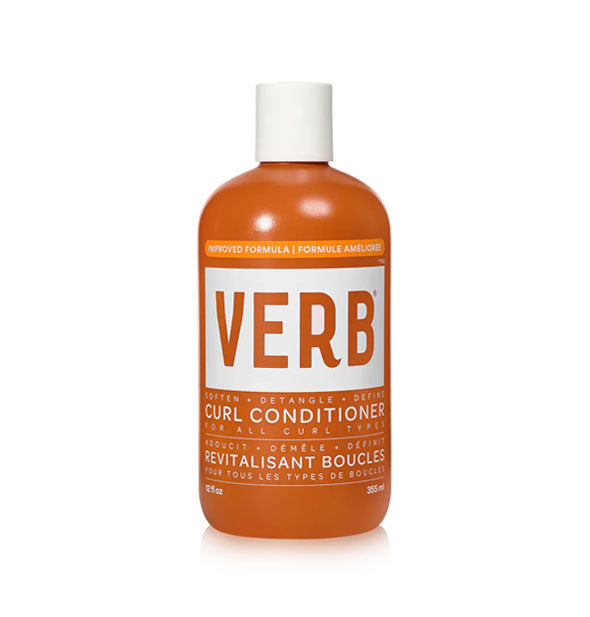 Orange 12 ounce bottle of Verb Curl Conditioner with white cap and lettering