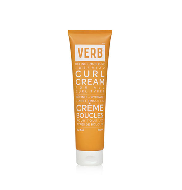 Orange 5.3 ounce bottle of Verb Curl Cream with white cap and lettering